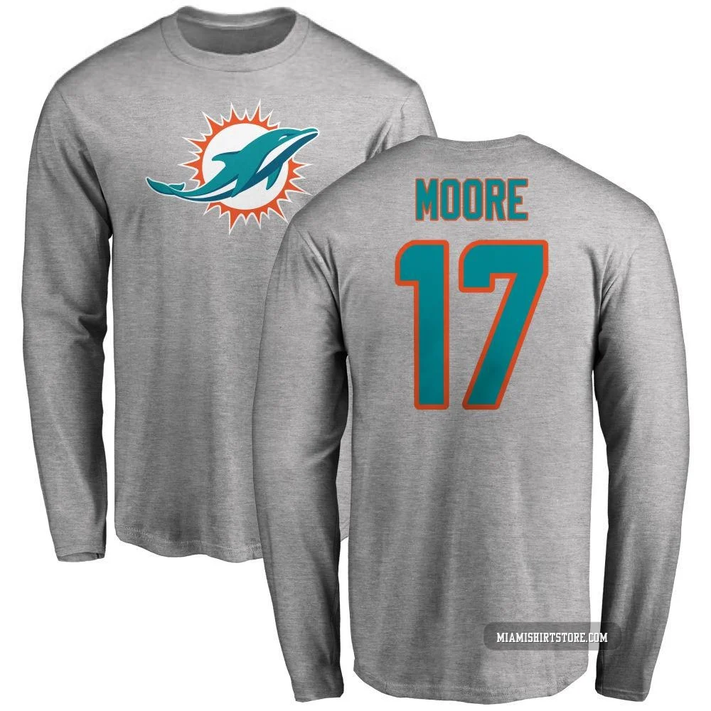 Youth Trey Moore Miami Dolphins ＃17 Pro Line Name & Number Logo Long Sleeve T-Shirt - Ash