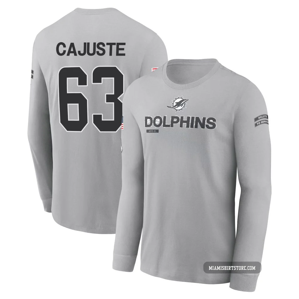 Youth Yodny Cajuste Miami Dolphins ＃63 Gray 2024 Salute to Service Long Sleeve T-Shirt
