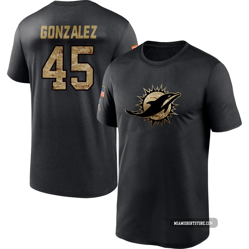 Youth Zane Gonzalez Miami Dolphins ＃45 Black 2020 Salute To Service Performance T-Shirt