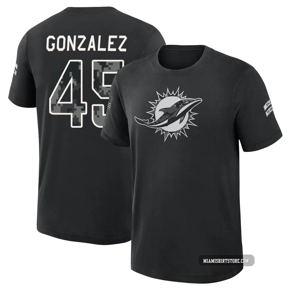 Youth Zane Gonzalez Miami Dolphins ＃45 Black 2026 Salute to Service Slub T-Shirt