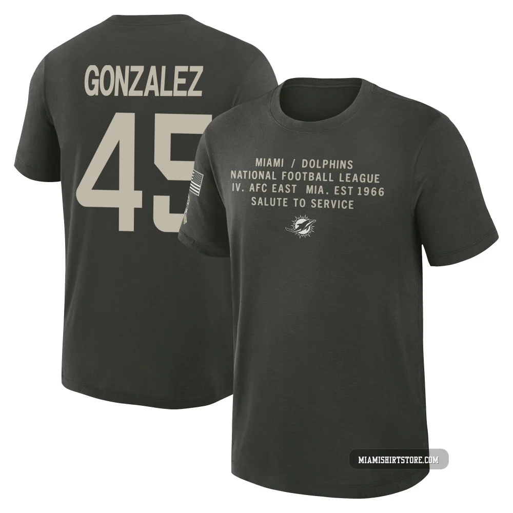 Youth Zane Gonzalez Miami Dolphins ＃45 Dark/Green 2025 Salute to Service Sideline Slub T-Shirt