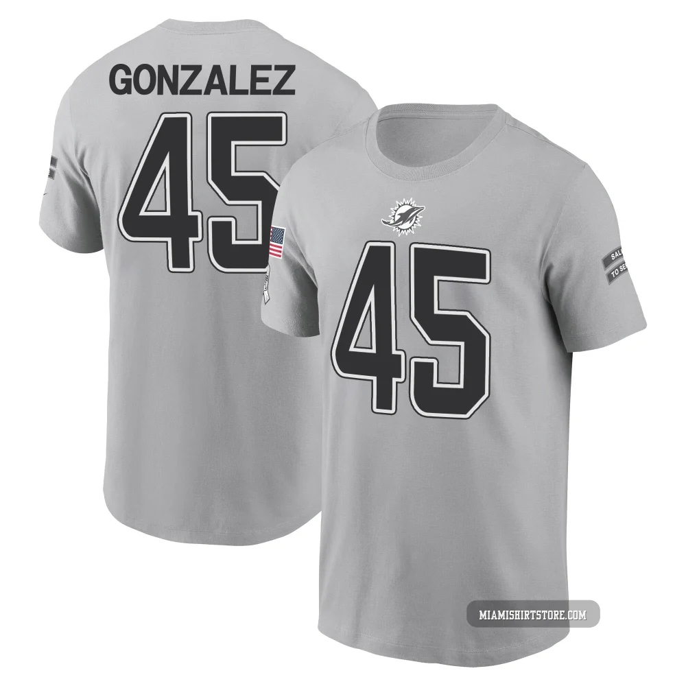Youth Zane Gonzalez Miami Dolphins ＃45 Gray 2024 Salute to Service Name & Number T-Shirt