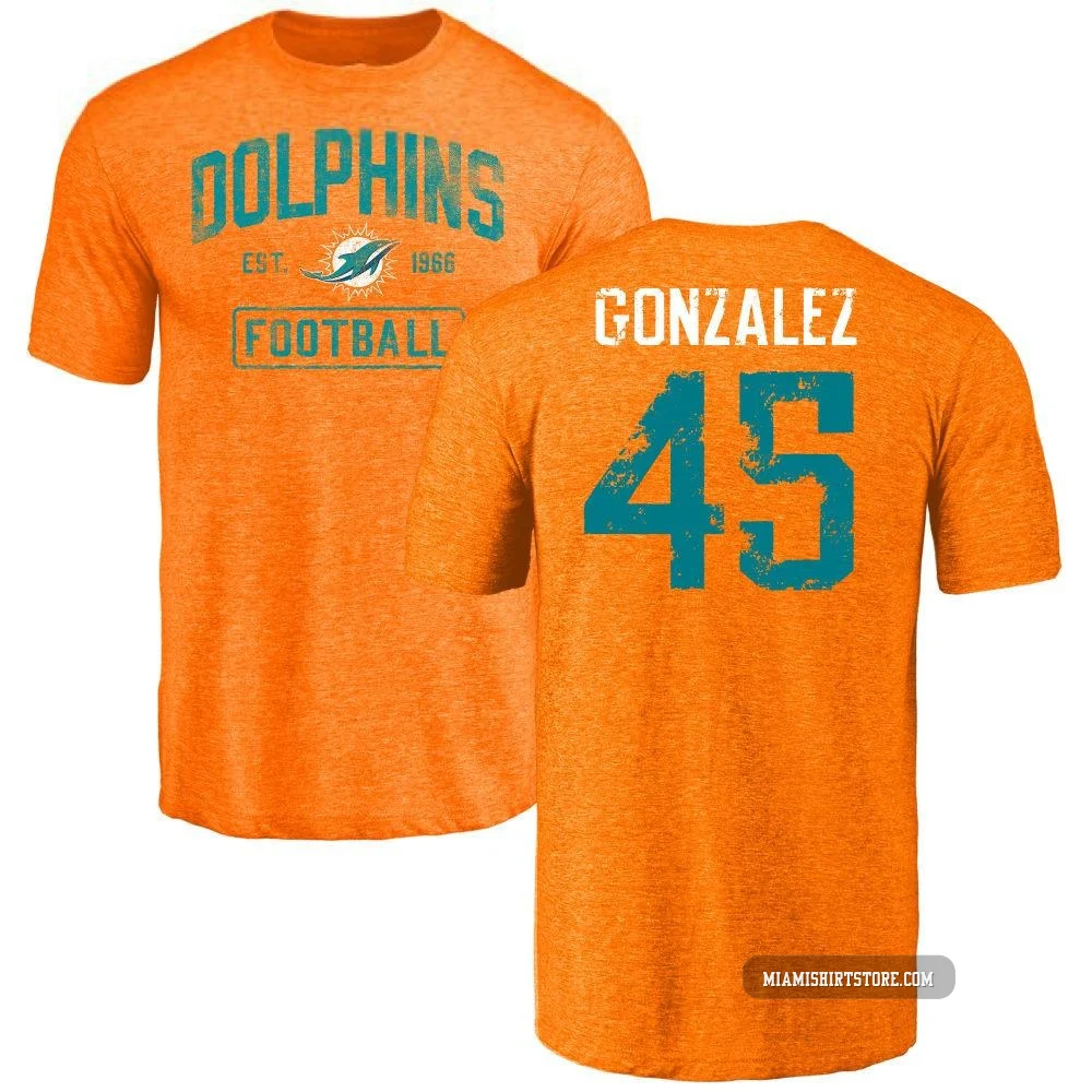 Youth Zane Gonzalez Miami Dolphins ＃45 Orange Distressed Name & Number Tri-Blend T-Shirt